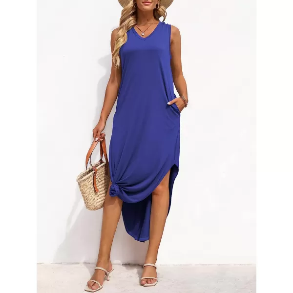 imageANRABESS Womens Summer Sleeveless V Neck Casual Loose Flowy Slit Maxi Beach Long Dresses with PocketsRoyal