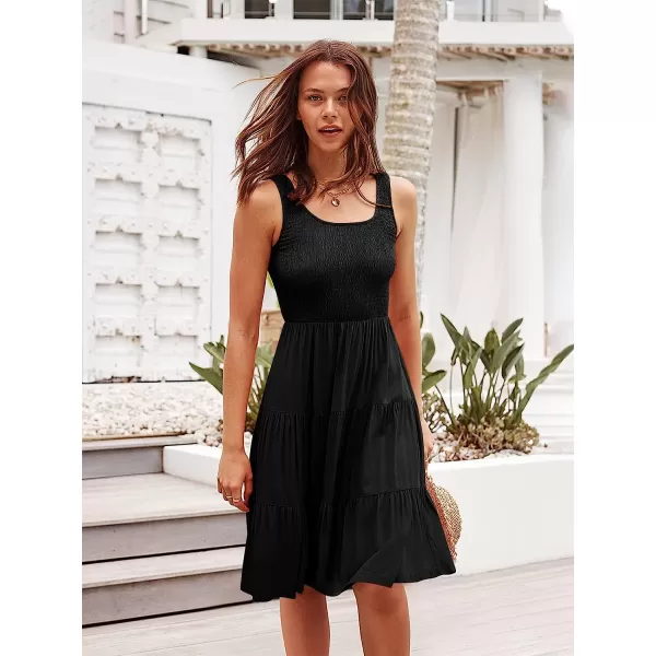 imageANRABESS Womens Summer Sleevelesss Scoop Neck Smocked Ruffle Tiered Mini Tank Beach DressBlack