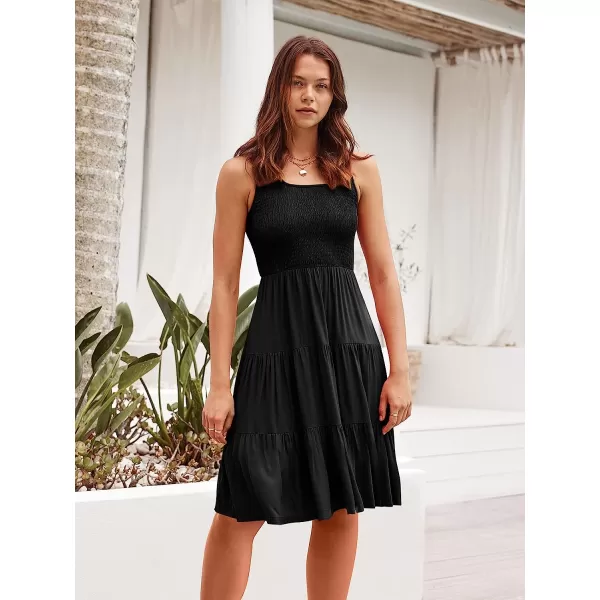 imageANRABESS Womens Summer Sleevelesss Scoop Neck Smocked Ruffle Tiered Mini Tank Beach DressBlack