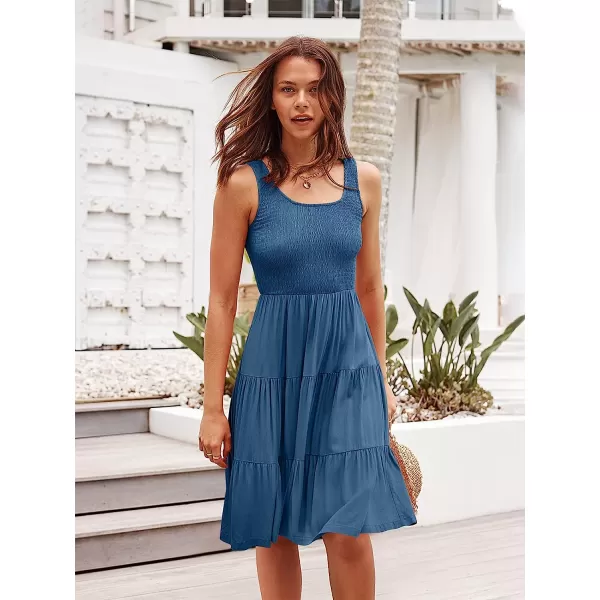imageANRABESS Womens Summer Sleevelesss Scoop Neck Smocked Ruffle Tiered Mini Tank Beach DressDeep Blue