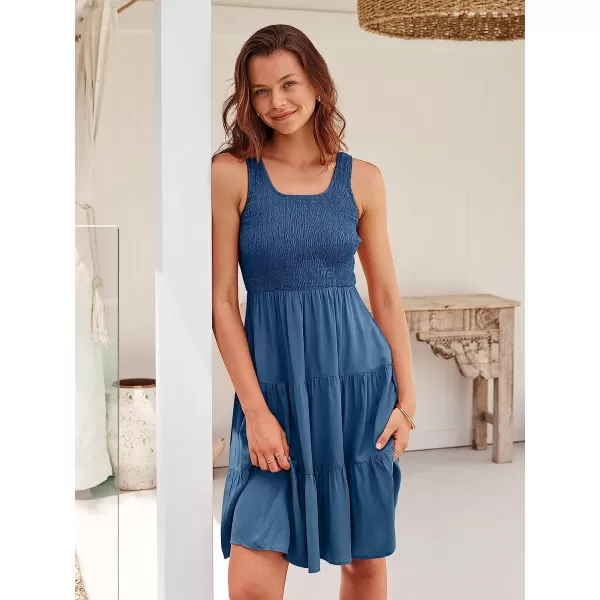 imageANRABESS Womens Summer Sleevelesss Scoop Neck Smocked Ruffle Tiered Mini Tank Beach DressDeep Blue