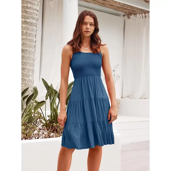 imageANRABESS Womens Summer Sleevelesss Scoop Neck Smocked Ruffle Tiered Mini Tank Beach DressDeep Blue