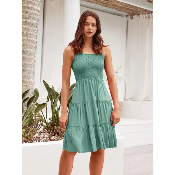 imageANRABESS Womens Summer Sleevelesss Scoop Neck Smocked Ruffle Tiered Mini Tank Beach DressGreen 01
