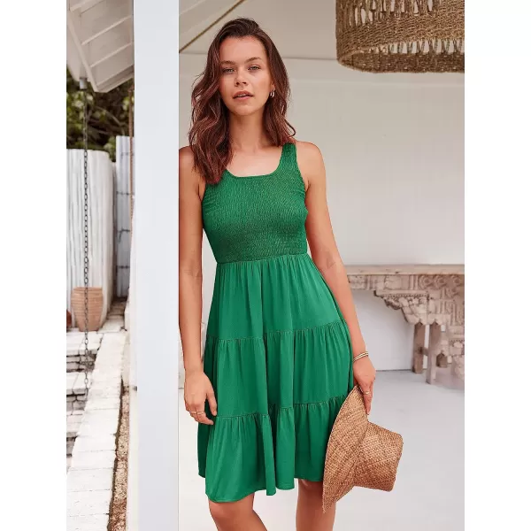imageANRABESS Womens Summer Sleevelesss Scoop Neck Smocked Ruffle Tiered Mini Tank Beach DressGreen