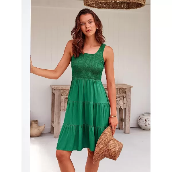 imageANRABESS Womens Summer Sleevelesss Scoop Neck Smocked Ruffle Tiered Mini Tank Beach DressGreen