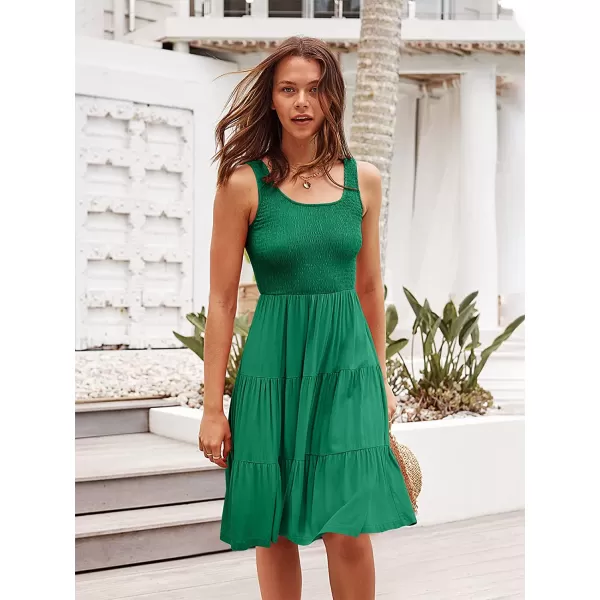 imageANRABESS Womens Summer Sleevelesss Scoop Neck Smocked Ruffle Tiered Mini Tank Beach DressGreen