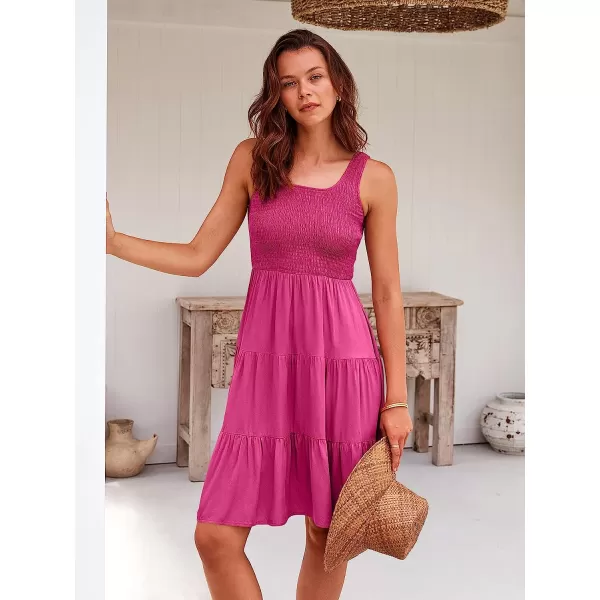 imageANRABESS Womens Summer Sleevelesss Scoop Neck Smocked Ruffle Tiered Mini Tank Beach DressRose Red