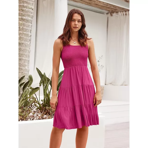 imageANRABESS Womens Summer Sleevelesss Scoop Neck Smocked Ruffle Tiered Mini Tank Beach DressRose Red