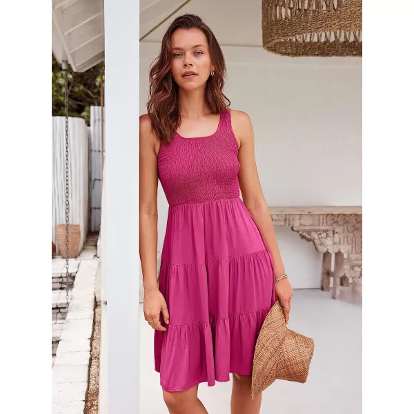 imageANRABESS Womens Summer Sleevelesss Scoop Neck Smocked Ruffle Tiered Mini Tank Beach DressRose Red