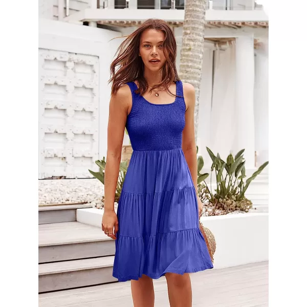 imageANRABESS Womens Summer Sleevelesss Scoop Neck Smocked Ruffle Tiered Mini Tank Beach DressRoyal Blue