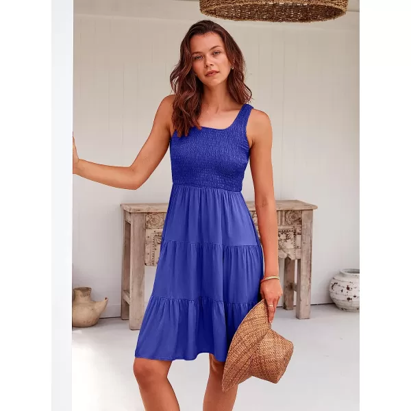 imageANRABESS Womens Summer Sleevelesss Scoop Neck Smocked Ruffle Tiered Mini Tank Beach DressRoyal Blue