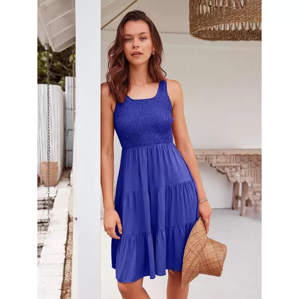 imageANRABESS Womens Summer Sleevelesss Scoop Neck Smocked Ruffle Tiered Mini Tank Beach DressRoyal Blue