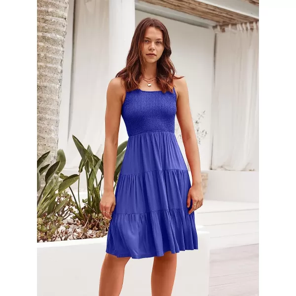 imageANRABESS Womens Summer Sleevelesss Scoop Neck Smocked Ruffle Tiered Mini Tank Beach DressRoyal Blue