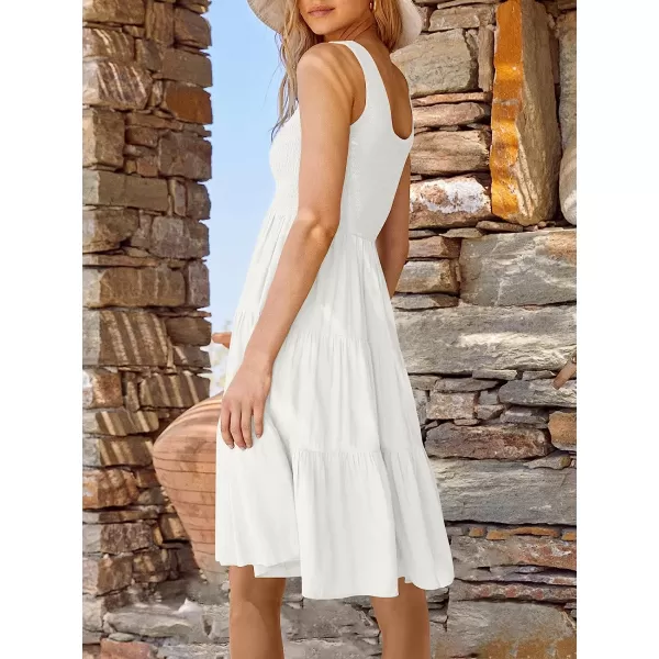 imageANRABESS Womens Summer Sleevelesss Scoop Neck Smocked Ruffle Tiered Mini Tank Beach DressWhite