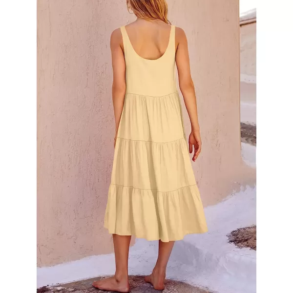 imageANRABESS Womens Summer Sleevelesss Scoop Neck Sundress Loose Casual Pleated Swing Flowy Beach Tank Midi Dress with PocketsApricort