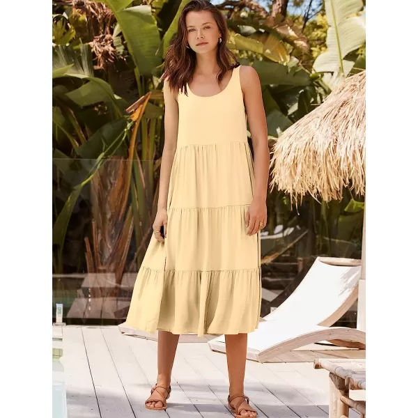 imageANRABESS Womens Summer Sleevelesss Scoop Neck Sundress Loose Casual Pleated Swing Flowy Beach Tank Midi Dress with PocketsApricort