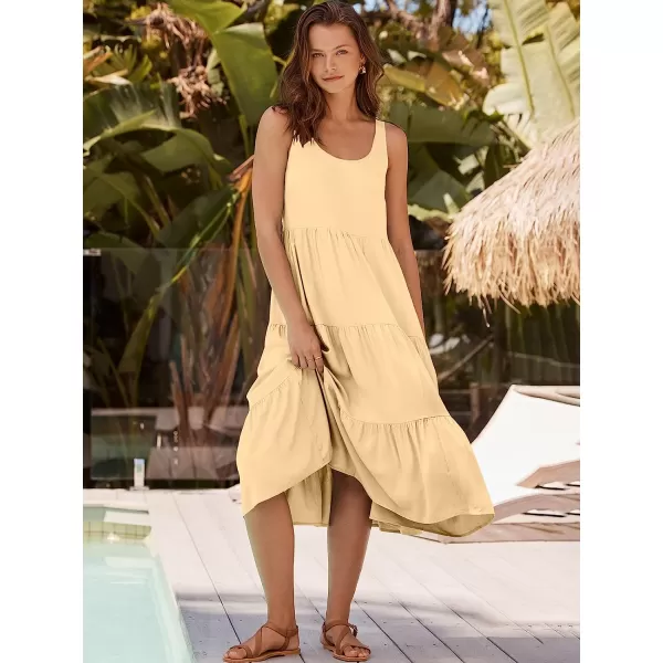 imageANRABESS Womens Summer Sleevelesss Scoop Neck Sundress Loose Casual Pleated Swing Flowy Beach Tank Midi Dress with PocketsApricort