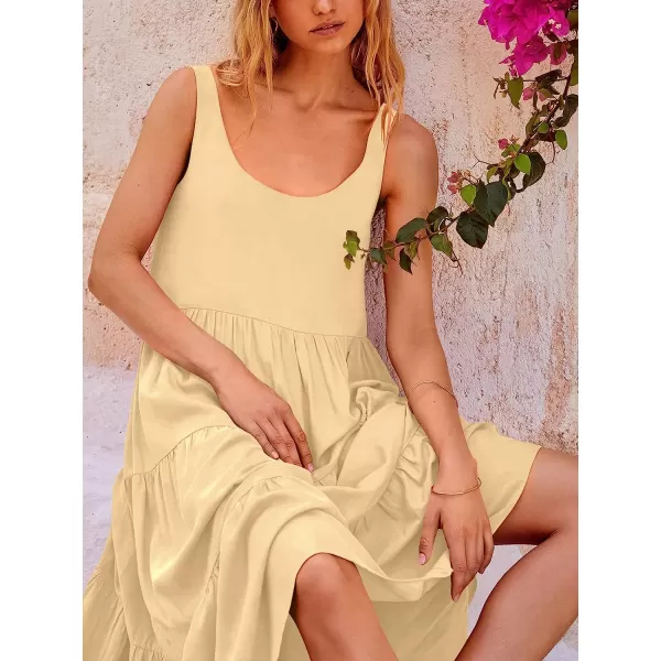 imageANRABESS Womens Summer Sleevelesss Scoop Neck Sundress Loose Casual Pleated Swing Flowy Beach Tank Midi Dress with PocketsApricort