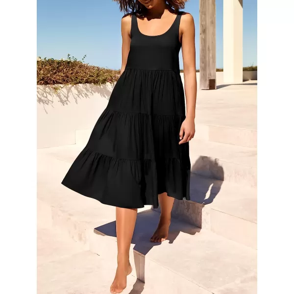 imageANRABESS Womens Summer Sleevelesss Scoop Neck Sundress Loose Casual Pleated Swing Flowy Beach Tank Midi Dress with PocketsBlack