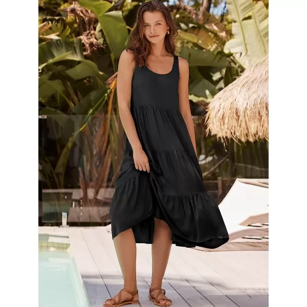 imageANRABESS Womens Summer Sleevelesss Scoop Neck Sundress Loose Casual Pleated Swing Flowy Beach Tank Midi Dress with PocketsBlack