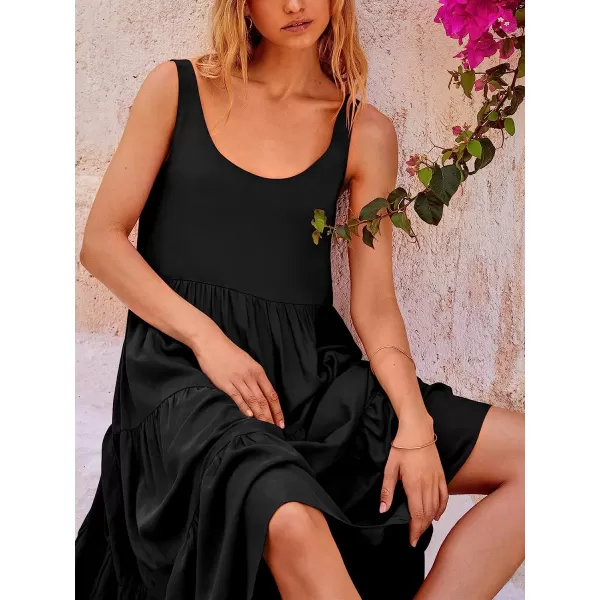 imageANRABESS Womens Summer Sleevelesss Scoop Neck Sundress Loose Casual Pleated Swing Flowy Beach Tank Midi Dress with PocketsBlack