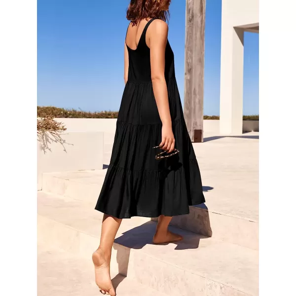 imageANRABESS Womens Summer Sleevelesss Scoop Neck Sundress Loose Casual Pleated Swing Flowy Beach Tank Midi Dress with PocketsBlack