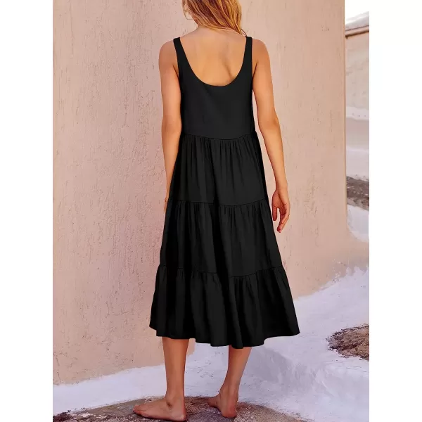 imageANRABESS Womens Summer Sleevelesss Scoop Neck Sundress Loose Casual Pleated Swing Flowy Beach Tank Midi Dress with PocketsBlack