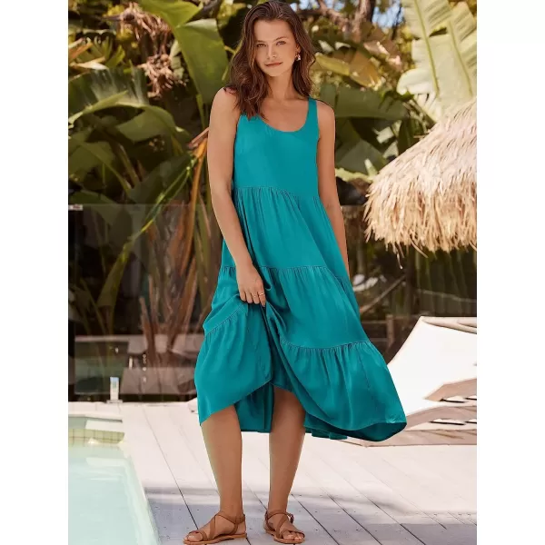 imageANRABESS Womens Summer Sleevelesss Scoop Neck Sundress Loose Casual Pleated Swing Flowy Beach Tank Midi Dress with PocketsBlue