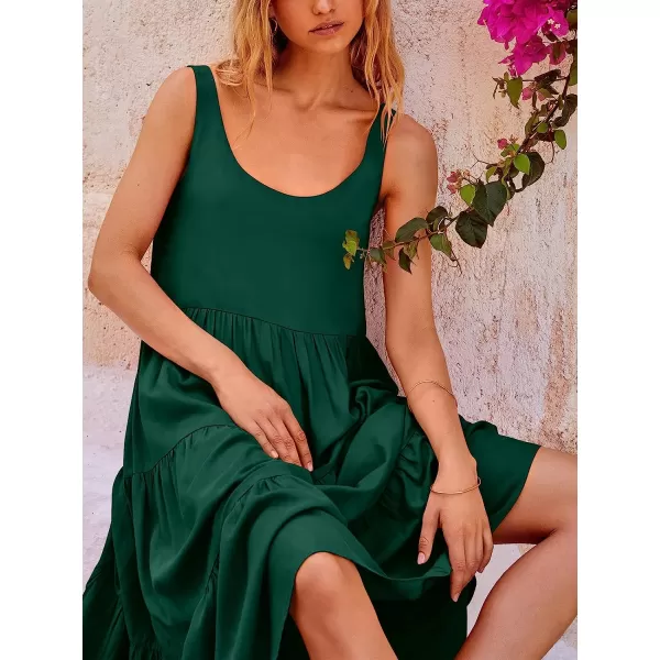 imageANRABESS Womens Summer Sleevelesss Scoop Neck Sundress Loose Casual Pleated Swing Flowy Beach Tank Midi Dress with PocketsDark Green