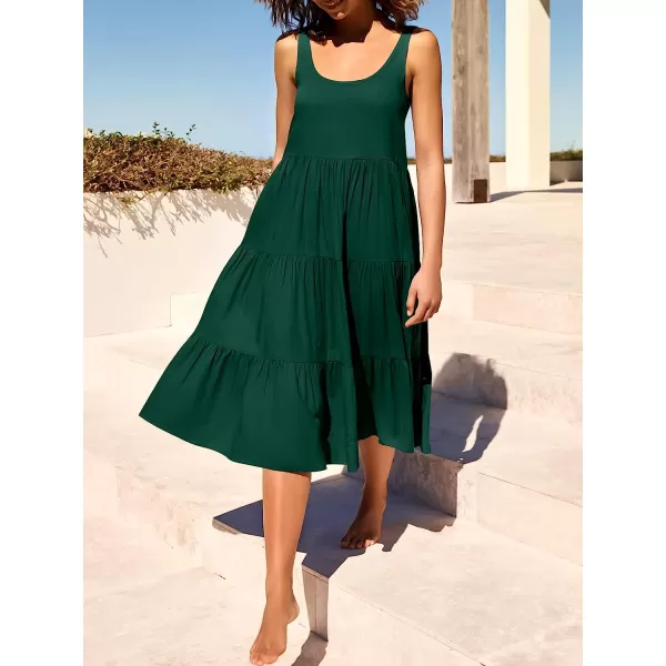 imageANRABESS Womens Summer Sleevelesss Scoop Neck Sundress Loose Casual Pleated Swing Flowy Beach Tank Midi Dress with PocketsDark Green