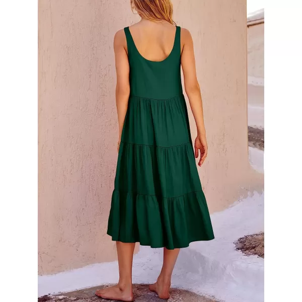 imageANRABESS Womens Summer Sleevelesss Scoop Neck Sundress Loose Casual Pleated Swing Flowy Beach Tank Midi Dress with PocketsDark Green