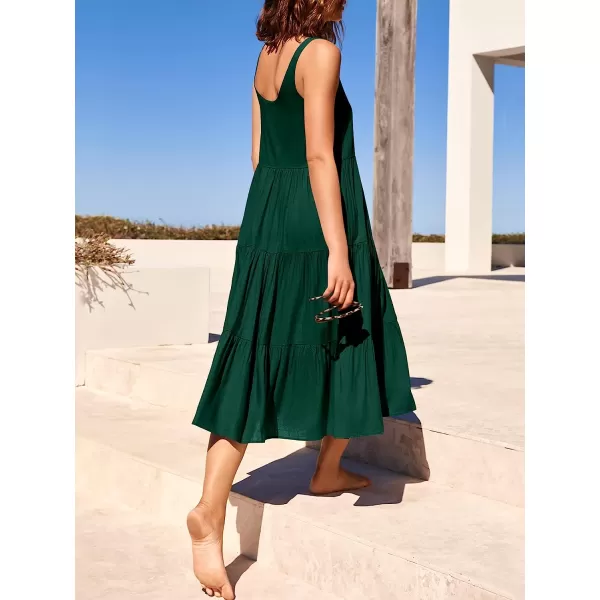 imageANRABESS Womens Summer Sleevelesss Scoop Neck Sundress Loose Casual Pleated Swing Flowy Beach Tank Midi Dress with PocketsDark Green