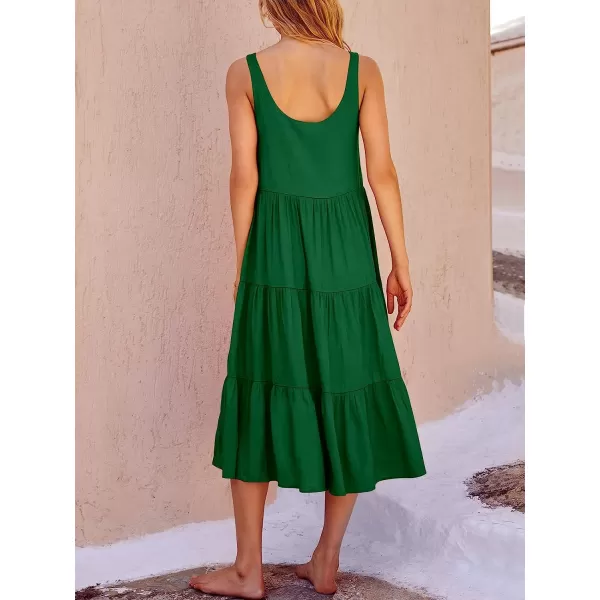 imageANRABESS Womens Summer Sleevelesss Scoop Neck Sundress Loose Casual Pleated Swing Flowy Beach Tank Midi Dress with PocketsGreen