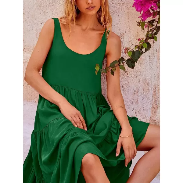 imageANRABESS Womens Summer Sleevelesss Scoop Neck Sundress Loose Casual Pleated Swing Flowy Beach Tank Midi Dress with PocketsGreen