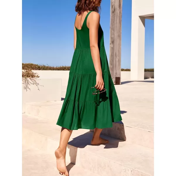 imageANRABESS Womens Summer Sleevelesss Scoop Neck Sundress Loose Casual Pleated Swing Flowy Beach Tank Midi Dress with PocketsGreen
