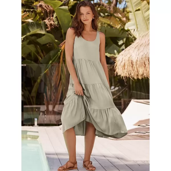 imageANRABESS Womens Summer Sleevelesss Scoop Neck Sundress Loose Casual Pleated Swing Flowy Beach Tank Midi Dress with PocketsGrey