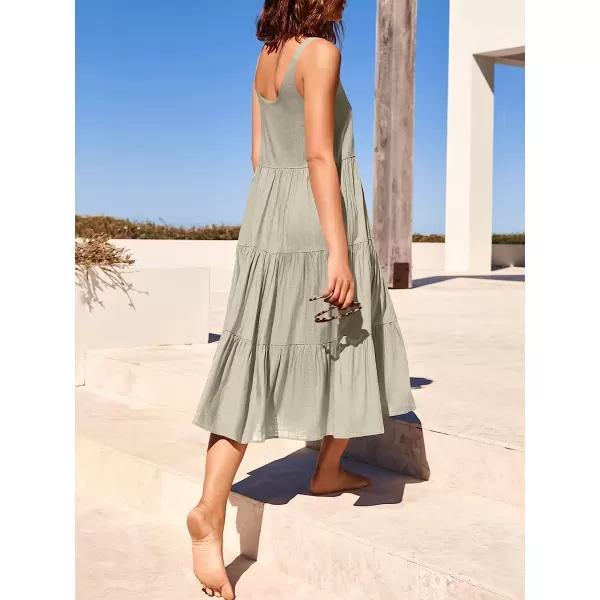 imageANRABESS Womens Summer Sleevelesss Scoop Neck Sundress Loose Casual Pleated Swing Flowy Beach Tank Midi Dress with PocketsGrey