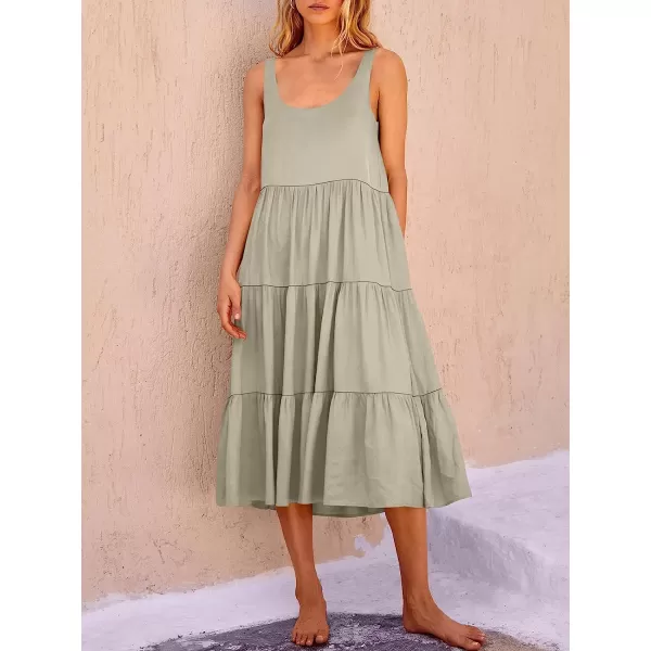 imageANRABESS Womens Summer Sleevelesss Scoop Neck Sundress Loose Casual Pleated Swing Flowy Beach Tank Midi Dress with PocketsGrey