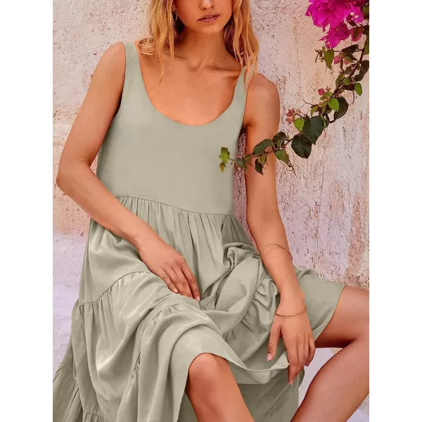 imageANRABESS Womens Summer Sleevelesss Scoop Neck Sundress Loose Casual Pleated Swing Flowy Beach Tank Midi Dress with PocketsGrey
