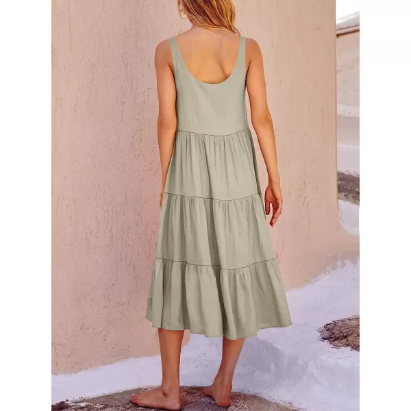 imageANRABESS Womens Summer Sleevelesss Scoop Neck Sundress Loose Casual Pleated Swing Flowy Beach Tank Midi Dress with PocketsGrey