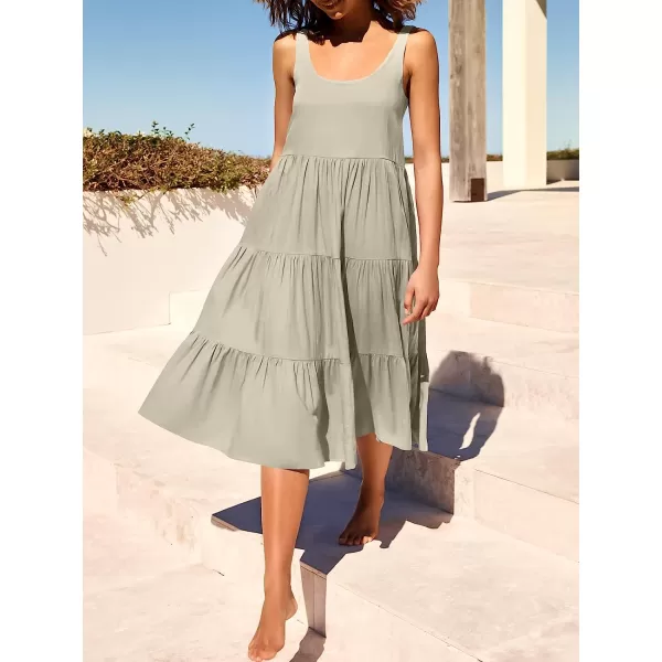 imageANRABESS Womens Summer Sleevelesss Scoop Neck Sundress Loose Casual Pleated Swing Flowy Beach Tank Midi Dress with PocketsGrey