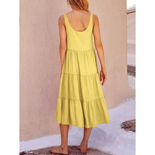 imageANRABESS Womens Summer Sleevelesss Scoop Neck Sundress Loose Casual Pleated Swing Flowy Beach Tank Midi Dress with PocketsLight Yellow