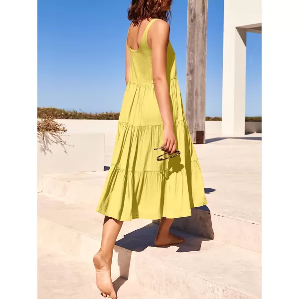 imageANRABESS Womens Summer Sleevelesss Scoop Neck Sundress Loose Casual Pleated Swing Flowy Beach Tank Midi Dress with PocketsLight Yellow