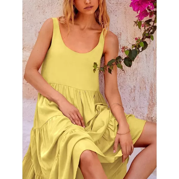 imageANRABESS Womens Summer Sleevelesss Scoop Neck Sundress Loose Casual Pleated Swing Flowy Beach Tank Midi Dress with PocketsLight Yellow