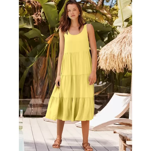 imageANRABESS Womens Summer Sleevelesss Scoop Neck Sundress Loose Casual Pleated Swing Flowy Beach Tank Midi Dress with PocketsLight Yellow