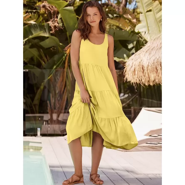 imageANRABESS Womens Summer Sleevelesss Scoop Neck Sundress Loose Casual Pleated Swing Flowy Beach Tank Midi Dress with PocketsLight Yellow
