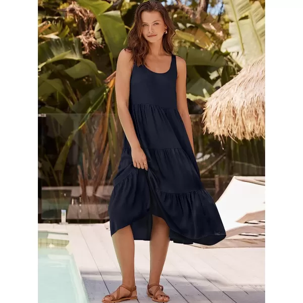 imageANRABESS Womens Summer Sleevelesss Scoop Neck Sundress Loose Casual Pleated Swing Flowy Beach Tank Midi Dress with PocketsNavy Blue