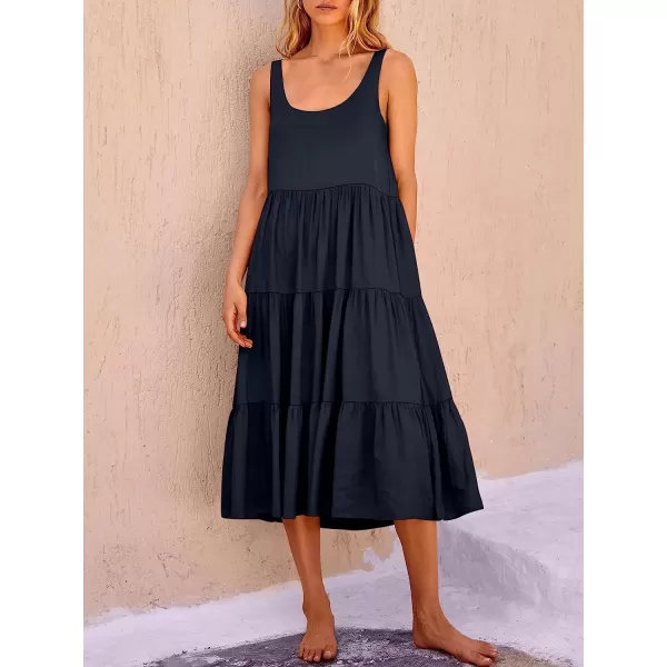 imageANRABESS Womens Summer Sleevelesss Scoop Neck Sundress Loose Casual Pleated Swing Flowy Beach Tank Midi Dress with PocketsNavy Blue