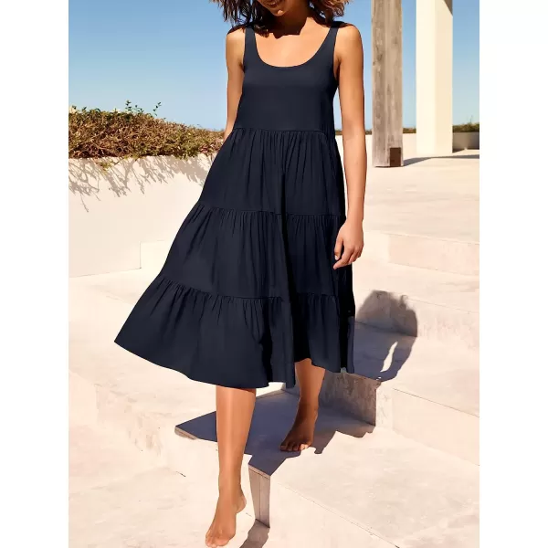 imageANRABESS Womens Summer Sleevelesss Scoop Neck Sundress Loose Casual Pleated Swing Flowy Beach Tank Midi Dress with PocketsNavy Blue