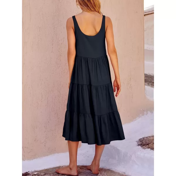 imageANRABESS Womens Summer Sleevelesss Scoop Neck Sundress Loose Casual Pleated Swing Flowy Beach Tank Midi Dress with PocketsNavy Blue